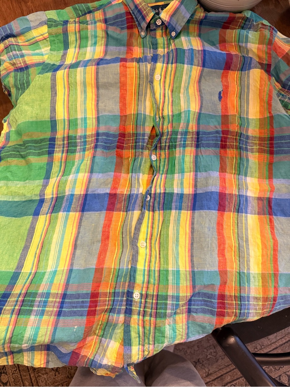 100% linen Ralph Lauren Multicolor Plaid Short-Sleeve Button-Down